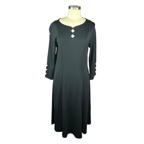 SOFT SURROUNDINGS Black Diamond Cutout Long Sleeve Midi Dress Women's Medium - Picture 1 of 6